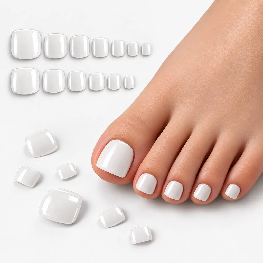 120-Piece White Press-On Toenail Set