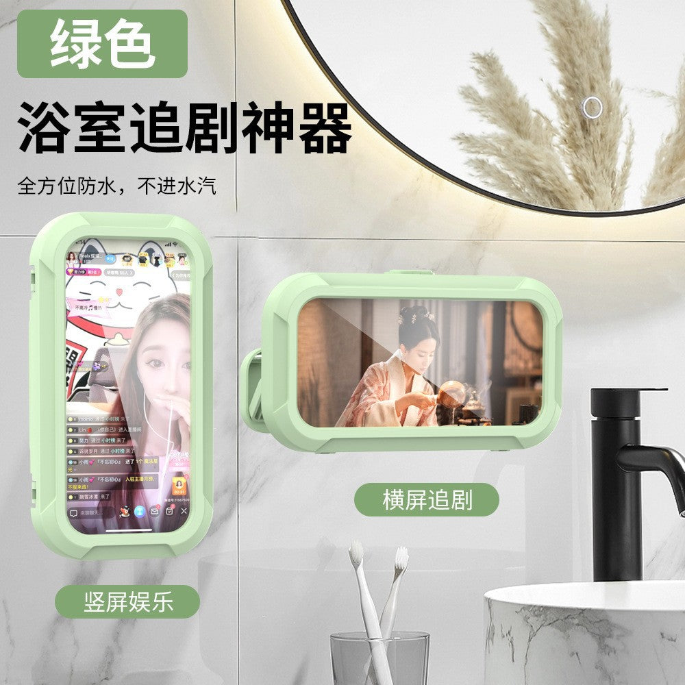 Waterproof and fog-proof bathroom phone case, no-drill wall-mounted phone holder, perfect for watching videos, rotatable waterproof kitchen box