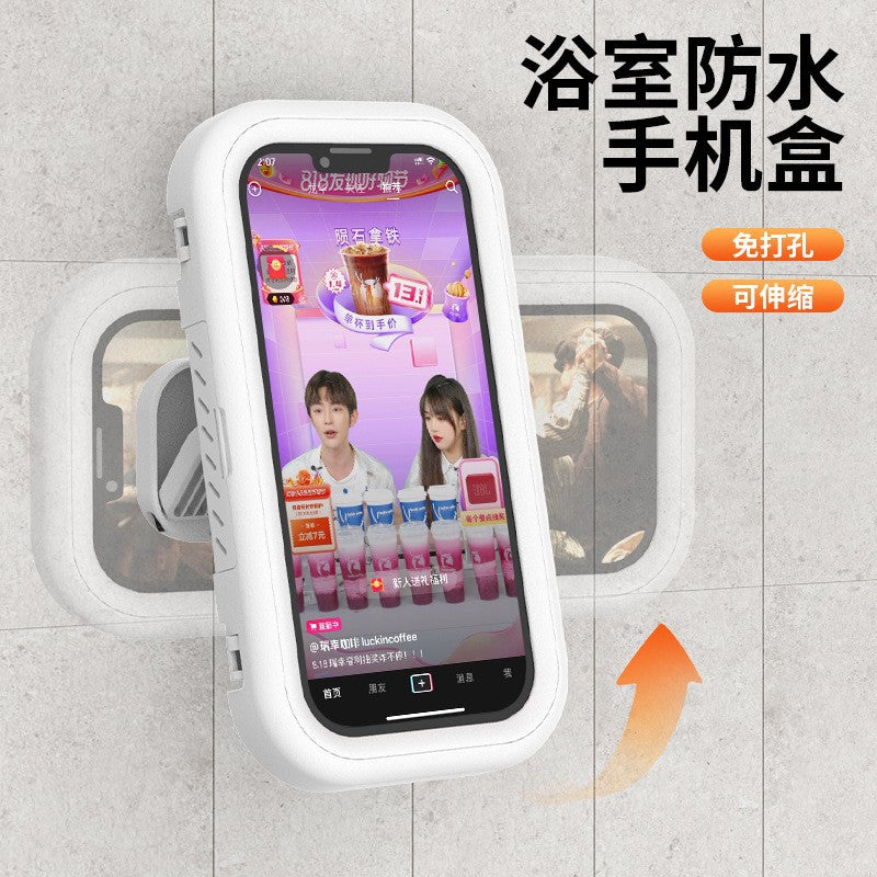 Waterproof and fog-proof bathroom phone case, no-drill wall-mounted phone holder, perfect for watching videos, rotatable waterproof kitchen box
