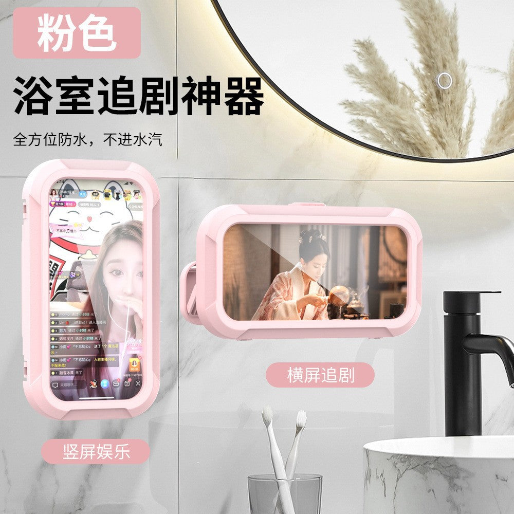 Waterproof and fog-proof bathroom phone case, no-drill wall-mounted phone holder, perfect for watching videos, rotatable waterproof kitchen box
