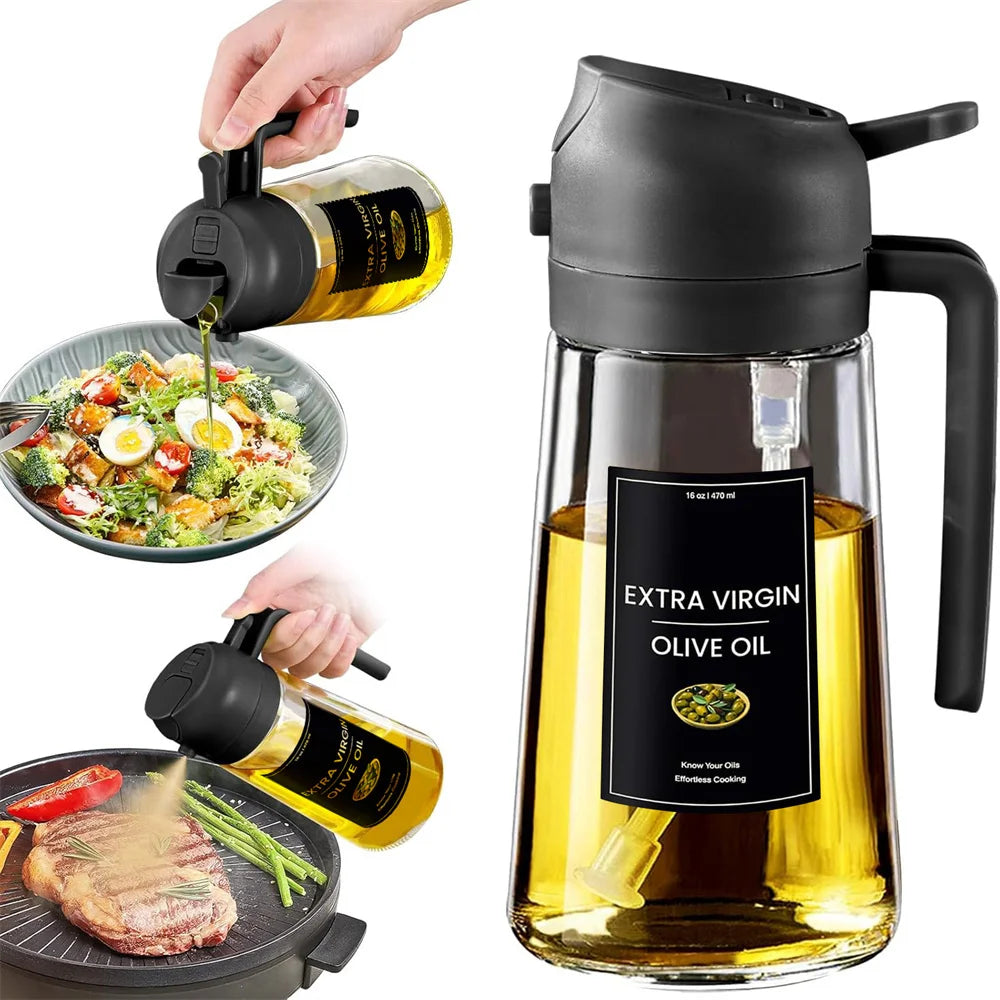 2-in-1 Glass Oil Sprayer & Dispenser – 470ml