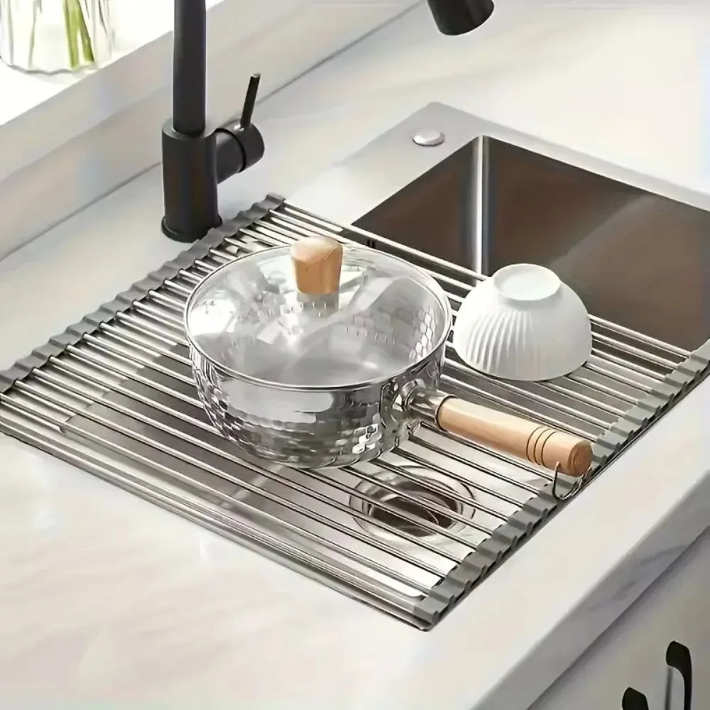 Roll-Up Stainless Steel Sink Drying Rack