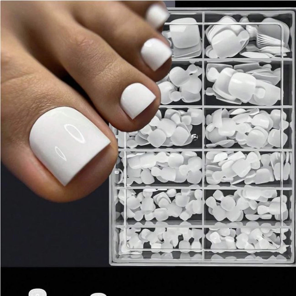 120-Piece White Press-On Toenail Set