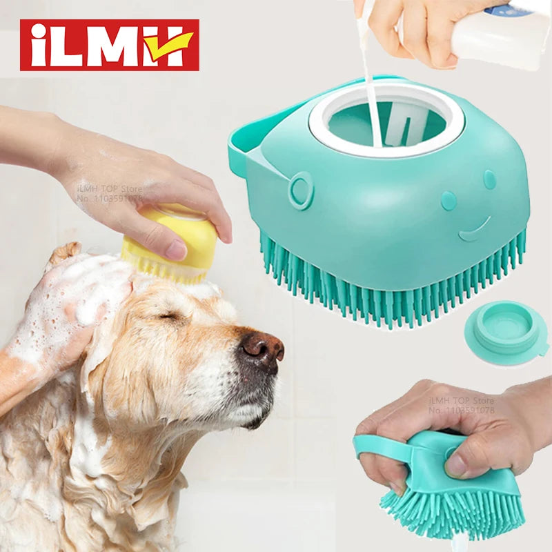 Pet Bathing & Massage Brush with Shampoo Dispenser