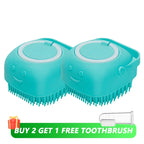 Pet Bathing & Massage Brush with Shampoo Dispenser